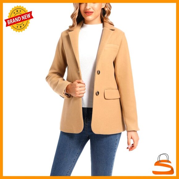Jackets & Blazers - Notch Lapel Wool Blend Blazer Classic Business Casual Two Button Jacket